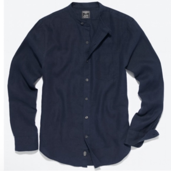 Todd Snyder Baird McNutt Irish Linen Band Collar Long Sleeve Shirt Navy XXL